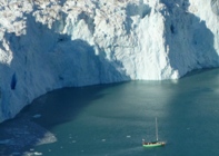Research vessel Gambo in front of Store glacier in Greenland. Credit: David Eden.