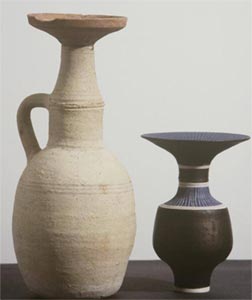 Greco-Roman Vessel and Lucie Rie, bottle with flared rim, 1970s