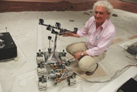 Dr Dave Barnes with the ExoMars Rover at Aberystwyth