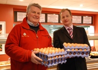 Tony Burgess, owner of Birchgrove Eggs with Jeremy Mabbutt, Head of Hospitality Services, Aberystwyth University.