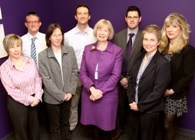 Institute Managers Jackie Sayce, Emyr Phillips, Annette Davies, Dave Smith, Adrian Harvey, Kath Williams and Jo Strong with the Vice-Chancellor, Professor April McMahon (centre)
