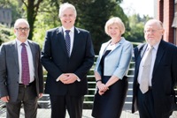 Left to right: Professor Colin McInnes Aberystwyth University, Carwyn Jones AM First Minister, Professor April McMahon, Vice-Chancellor of Aberystwyth University, and Professor W John Morgan, Chairman of the UK National Commission for UNESCO.