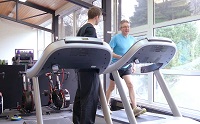 Professor John Grattan training for the IronMan challenge with Richard Martin, Gym Instructor and Personal Trainer at the University’s Sports Centre.