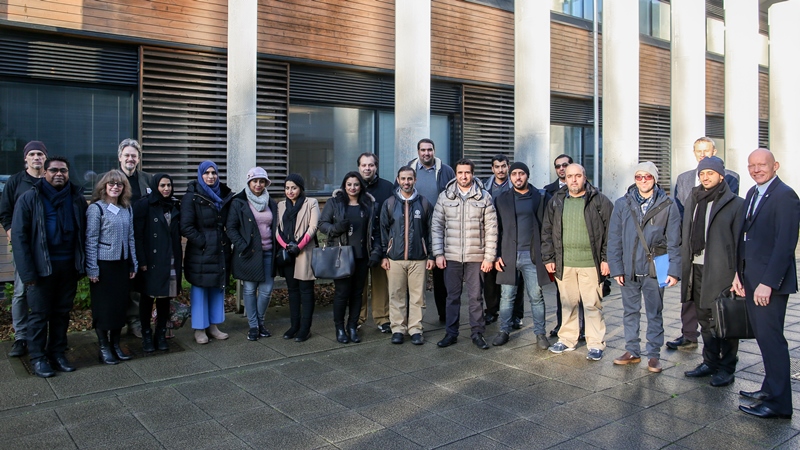 United Arab Emirates professional doctorate programme students at Aberystwyth University with senior University staff.