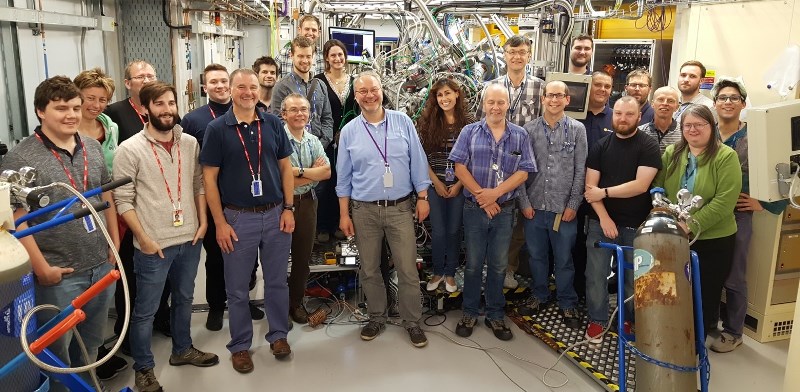 Professor Andrew Evans (front row, third from left) at the opening of the new VERSOX facility at Diamond Light Source.