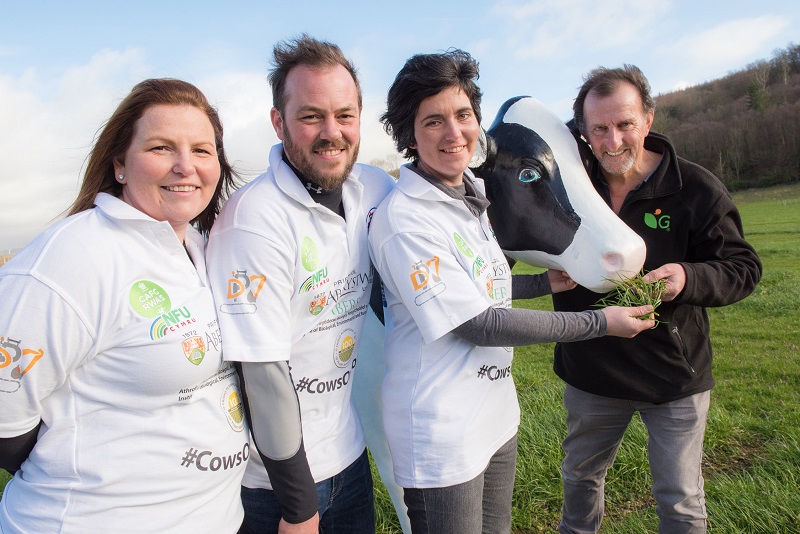 Members of the Cows on Tour team with senior grass breeder Alan Lovatt in the grass demonstration plots in Gogerddan.