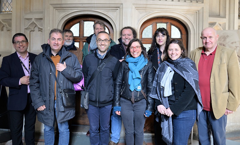 (back row from left to right): Siôn Meredith, Head of Learn Welsh at Aberystwyth University; Jean-Yves Kervarec; Drian Bernier; Olier Loussouarn; Jos Sicard-Cras; Phyl Brake, Coordinator Learn Welsh. (front row from left to right): Yannig Menguy, Arnaud Goapper, Anne Lefbvre, Joan Bizien