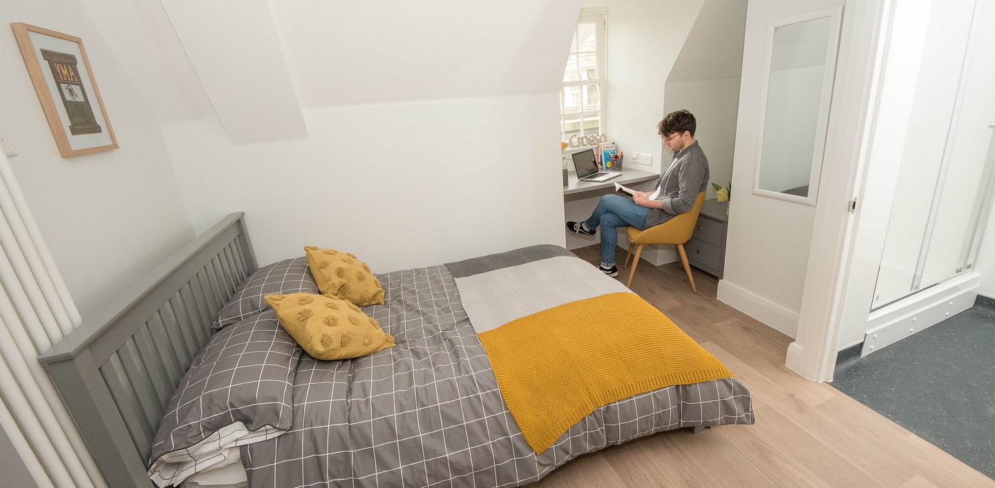 One of the new en-suite student rooms in Pantycelyn which is due to open in September 2020