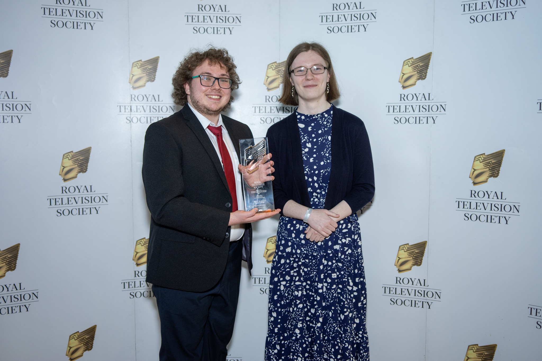 Matthew Tyler-Howells, Emily Hogg and Vic Kolbe (not pictured) won the Saving the Planet Award at the Royal Television Society Cymru Wales Awards 2024. Photo by Rahim Mastafa, RTS Cymru Wales