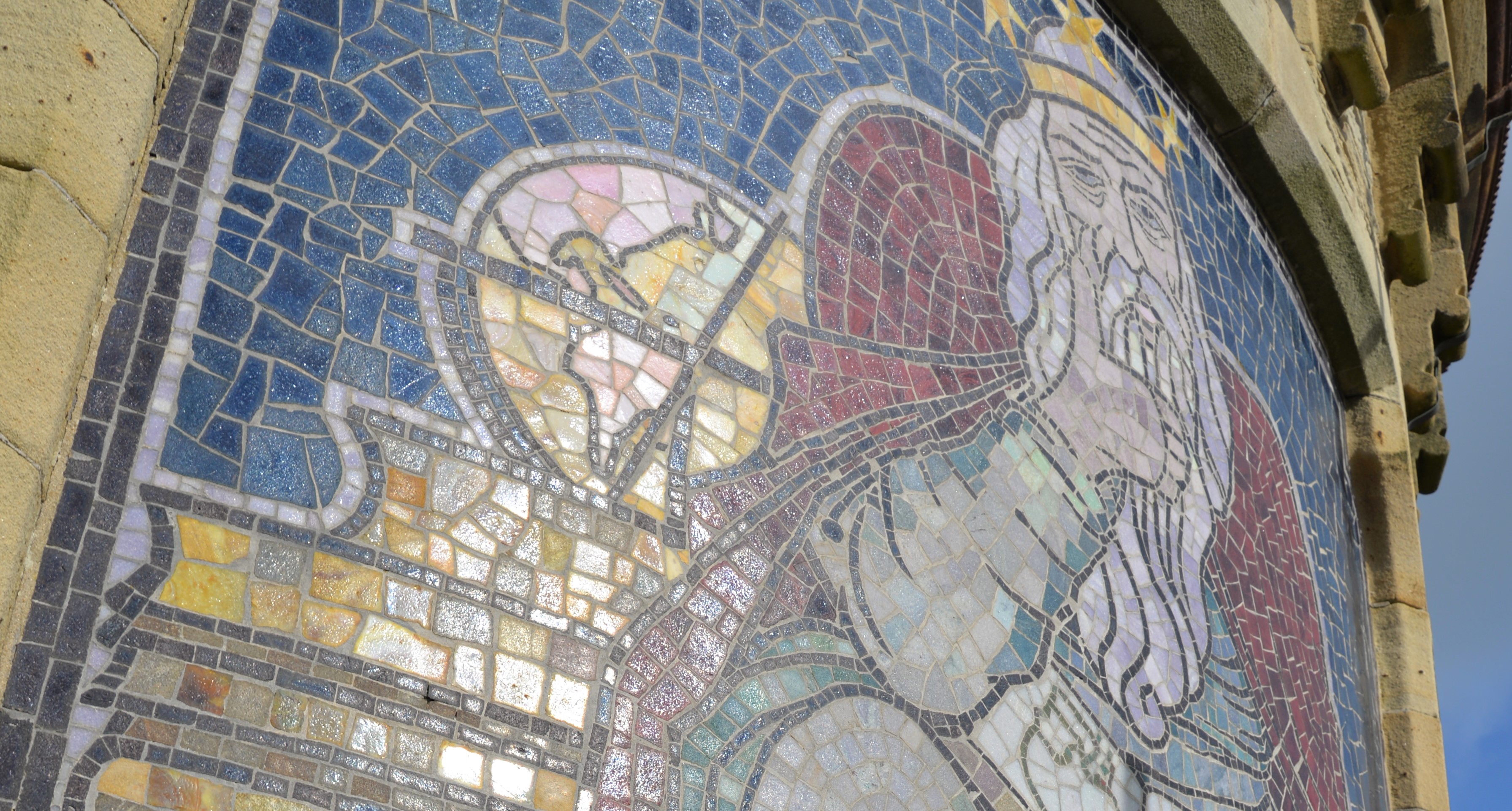 Part of the Old College mosaic by Charles F. A. Voysey is thought to represent the Greek mathematician, physicist, engineer and astronomer Archimedes. 
