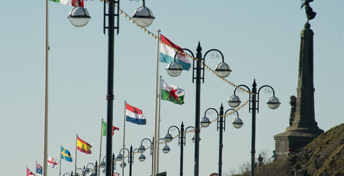 Flags on Aberystwyth prom