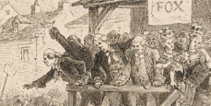 Charles James Fox (1749-1806) on the hustings in his Westminster constituency in March 1784. Pictorial Press Ltd/Alamy