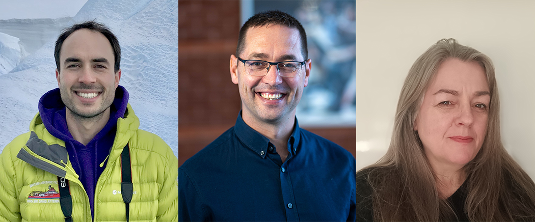 O chwith i dde: Dr Gui Bortolotto, Dr Andrew Filmer, Dr Judith Roberts