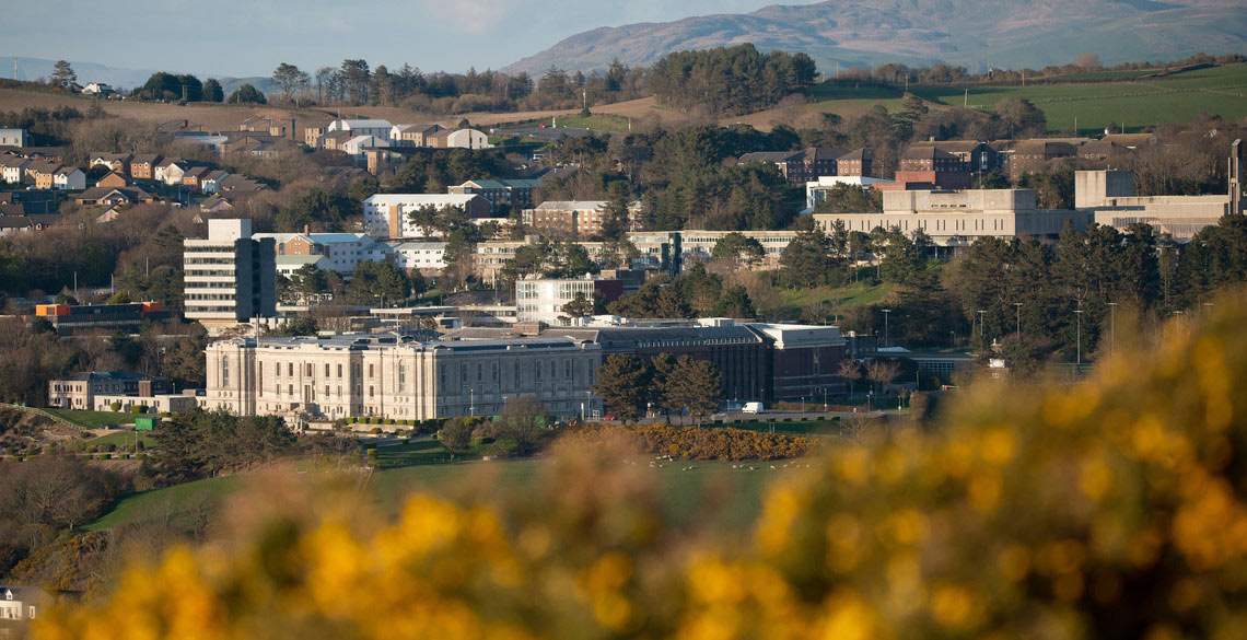 Aerial image of the National Library of Wales and Penglais Campus 