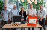 L to R: Dr Niall McKeown (Aberystwyth University), Chris Walker (UK Senior Advocacy Manager, Malaria No More UK), Professor Angela Hatton (Pro Vice-Chancellor for Research, Knowledge Exchange and Innovation, Aberystwyth University), Ben Lake MP, Dr Andy Hardy (Aberystwyth University)