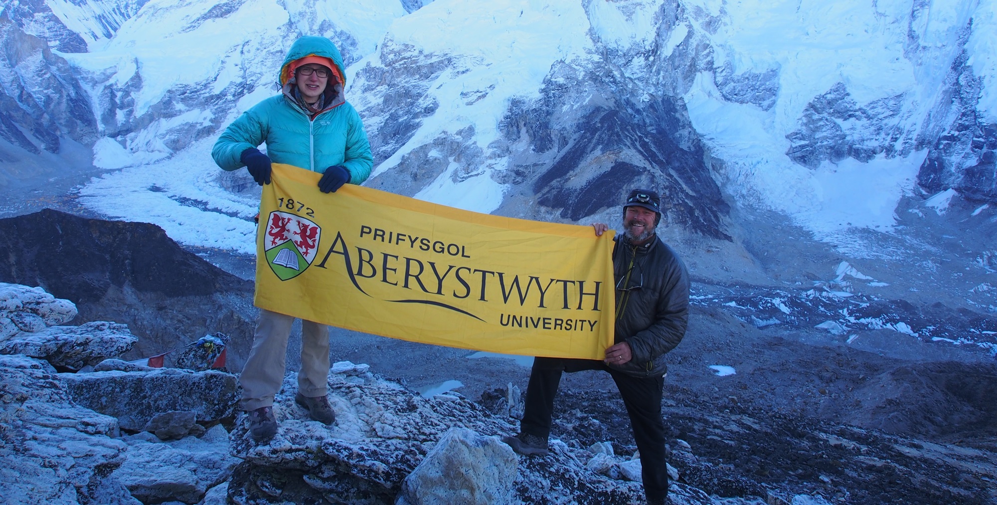 Professor Bryn Hubbard (right) pictured during a previous research trip to Everest’s Khumbu Glacier.