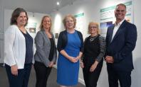 Pictured at the opening of the Living Wales exhibition at Old College are (left to right) Dr Sarah Davies, Head of the Department of Geography and Earth Sciences at Aberystwyth; Claire Horton, Geospatial and Earth Observation Manager, Welsh Government; Professor Elizabeth Treasure, Vice-Chancellor Aberystwyth University; Amanda Smith from the Centre for Alternative Technology and Professor Richard Lucas, Sêr Cymru Chair, Department of Geography and Earth Sciences.