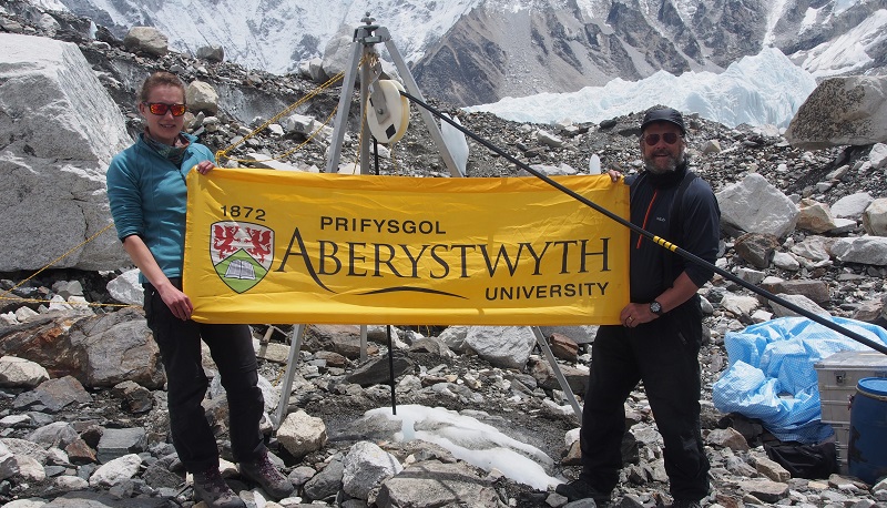 Images: 
Katie Miles and Professor Bryn Hubbard, picture on the Khumbu glacier in 2017.
