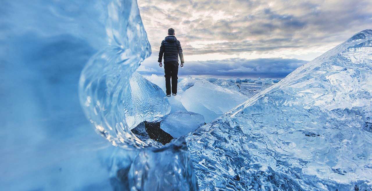 Man standing on a glacier