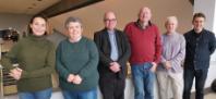 Left to right: Scholarship holders Rebecca Davies, Judith Tulfer and Simon Parsons; Dr David Jenkins; Emeritus Professor Paul O&rsquo;Leary and Dr Steve Thompson Head of the Department of History & Welsh History