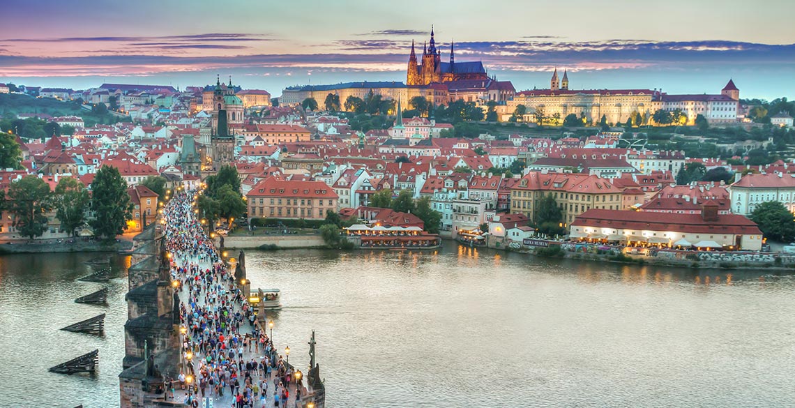 City of Prague at dusk