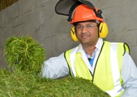 BEACON scientist Dr Sreenivas Rao Ravella, in the primary processing area at BEACON Aberystwyth. BEACON is helping Welsh businesses develop new ways of converting crops such as rye grass into products including pharmaceuticals, chemicals, fuels and cosmetics.