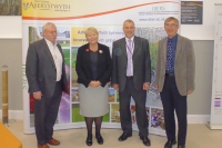 Baroness Randerson with IBERS Director Prof. Wayne Powell, Pro Vice Chancellor Prof Chris Thomas and Mr Alan Gay