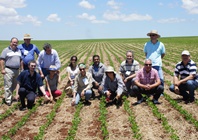 Farm near Passo Fundo where precision agriculture is applied: L-R Lucio Jorge. Genei Dalmago, Jan Kim (front), Paulo Herrmann, Anyela Camargo-Rodriguez (in front), Gina Garzon Martinez; Anna Christian Albuquerque, Flavio Santana, Sandra Mansur, Luis Mur, Maurício Fernandes, Eduardo Caierão, Paulo Vargas.