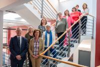 First Minister Eluned Morgan and Aberystwyth University Vice-Chancellor Professor Jon Timmis with the organisers of the peace conference at Aberystwyth.