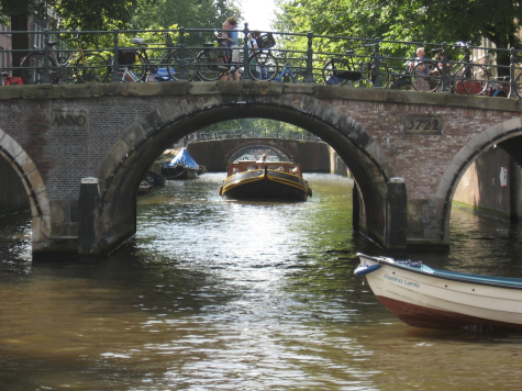 Bicycles on bridges over canal