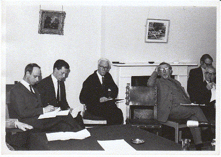 50th anniversary of the formation of the Department of International Politics, Gregynog, 1969. Features: Brian Porter (far left); S.R. Purnell (third from right); Ieuan John (second from right). 