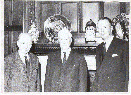50th anniversary of the formation of the Department of International Politics, Gregynog, 1969. Features Sir Ben Bowen Thomas (President, centre); Trevor Ellis Evans (Head of International Politics). 