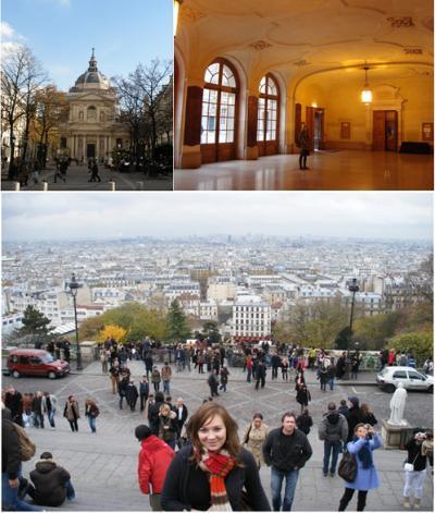 The main Sorbonne building. In front la Place de la Sorbonne; The interior of the main building of La Sorbonne; One of my favourite places, Sacré Coeur de Montmartre.