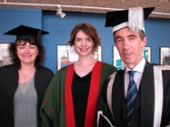 New Fellow Catrin Finch (centre) with Professor Noel Lloyd and Dr Catrin Hughes
