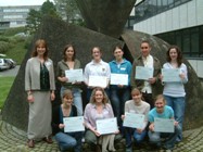 Back row l to r, Emma Harrison, Acting Director of the Careers Service, Sarah Neale, Kirsten Ashby, Gemma Westmore, Michael John Hopkins, Lizzie Cox