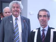 The First Minister Rhodri Morgan and Professor Noel Lloyd during the opening of the new International Politics Building.