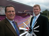 L to R: Roger Morel of Science Circuit and Jon Parker, Technium Aberystwyth Manager, with the Science Circuit Mobile Laboratory.