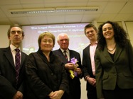 Left to Right: Professor Noel Lloyd, Vice Chancellor UWA, Ms Lowri Morgan, Manager of the Wales Office of the Law Society of England and Wales, Lord Elystan Morgan, Adam Frewen, student representative on the Legal Practice Course Staff Student Committee, and Samantha Johnson, Director of the Legal Practice Course, at the opening of the Centre for Legal Practice.