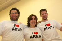 Guild officers Mustapha Tary, Diversity and Development, Sam Lumb, President, and Rhys Lewis, Student Activities, show off their I Love Aber 't' shirts.