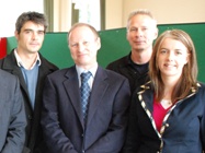 (L to R) Teaching Excellence Award holders Mr Gareth Hoskins IGES, Dr Basil Wolf (IBERS and Mr Chris Loftus (Computer Science) with Dr Jo Maddern, Learning and Teaching Development Coordinator