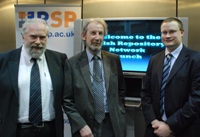 L to R; Dr Andrew Prescott (UWLampeter) with Dr Mike Hopkins and Stuart Lewis from Aberystwyth University.