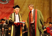 Sir Emyr Jones Parry presents a Fellow during graduation 2008.