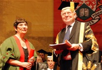 Sir Emyr Jones Parry welcomes Mary Lloyd Jones as Honorary Fellow o Aberystwyth University.