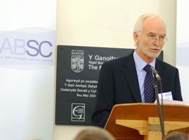 Dr John Harries speaking at the launch of the Aber-Bangor Skills Centre.