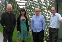 Aber ‘Dragons’  (left to right): Mr Alan Hewson, Director, Aberystwyth Arts Centre; Dr Kate Woodward, Academic Champion of Enterprise, Department of Theatre, Film and Television Studies; Mr Ric Lloyd, Cleftec and Mr Tony Orme, Commercial Spinout Manager, CCS