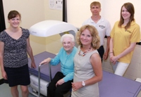 Pictured left to right are Samantha Winter, Sian Williams (a participant in the research), Annmarie Butlin (Co-director of Age Concern Ceredigion), David Langford (Registered Exercise Professional for the Leri Day Ward), and Fiona Higgs (the Ph.D. student conducting the research).