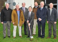 Professor Noel Lloyd cuts the turf at the site of the new £7m building at Gogerddan. Also pictured are (l to r) Michael Abberton, Wayne Powell, Nigel Scollan and Iain Donnison from IBERS, John Harries Pro-Vice Chancellor, and Athole Marshall also of IBERS.