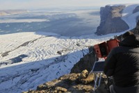 Dr Alun Hubbard taking images of the Petermann Glacier.