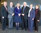 Dr Tim Brain (Treasurer), Dr Glyn Rowlands (Vice-President), Professor April McMahon (Vice-Chancellor), Sir Emyr Jones Parry (President), Miss Gwerfyl Pierce-Jones (Vice-President), Mrs Elizabeth France (Vice-President).