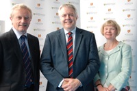 Right to Left: Professor April McMahon, Vice-Chancellor Aberystwyth University, First Minister Carwyn Jones AM and Professor John Hughes, Vice-Chancellor Bangor University.